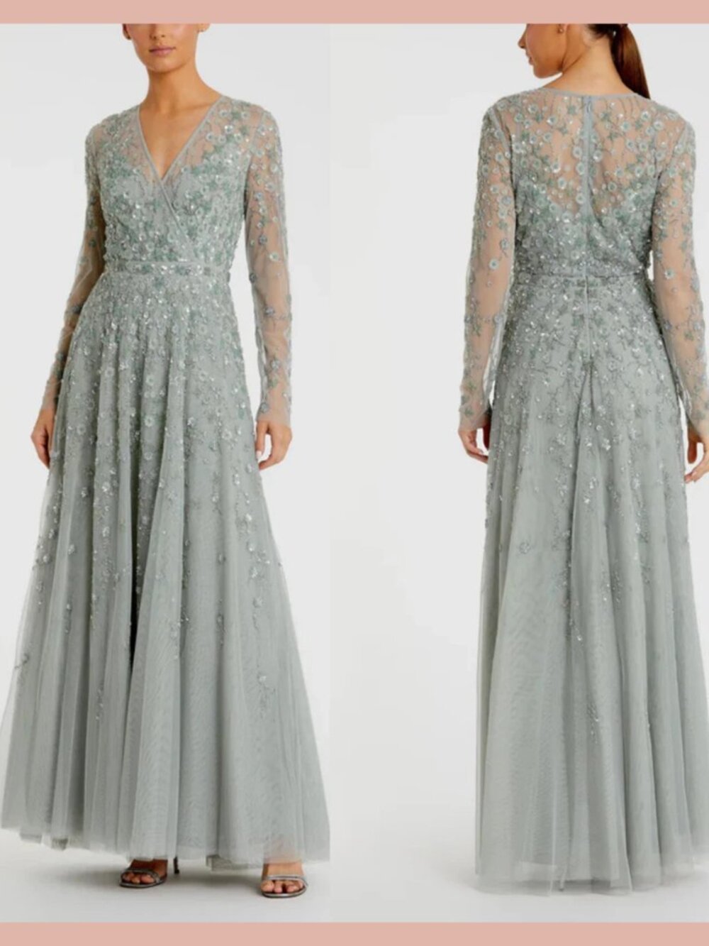 Mac Duggal 9131 Embellished Wrap Over Illusion Long Sleeve Gown